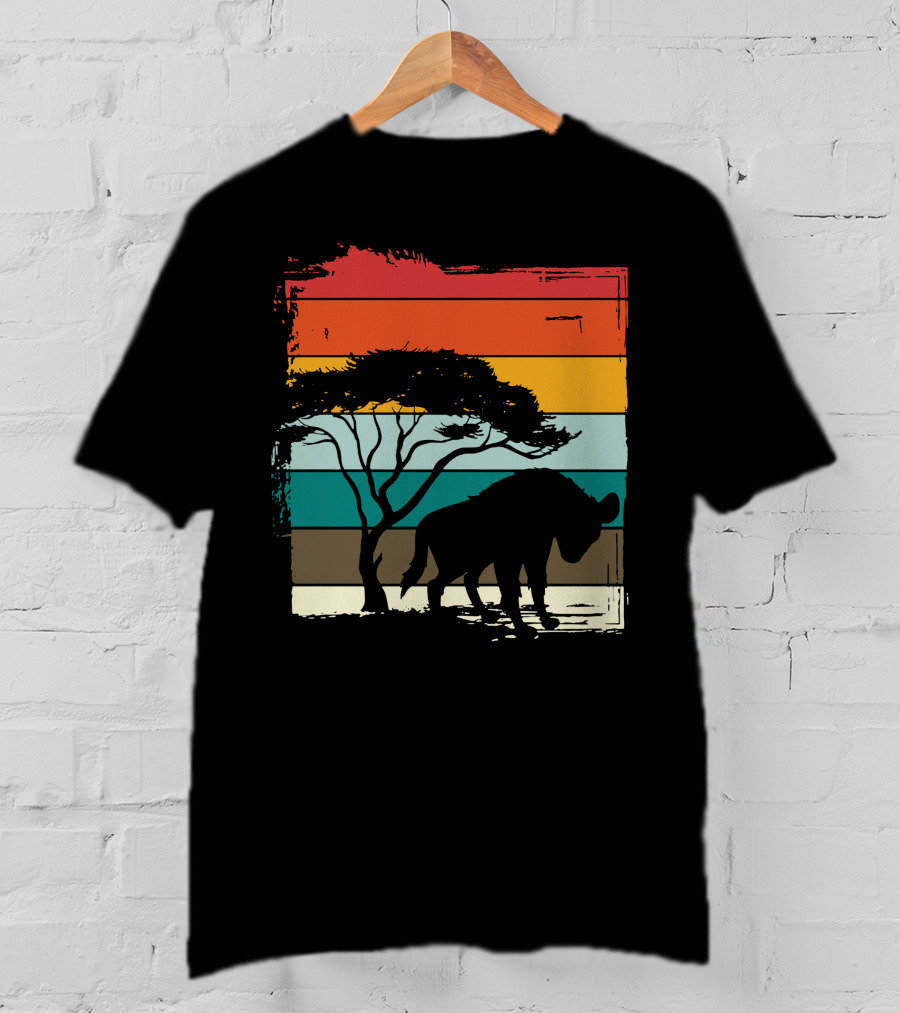 Hyenas Safari Africa Hyena Vintage Silhouette Sunset Scene T-Shirt