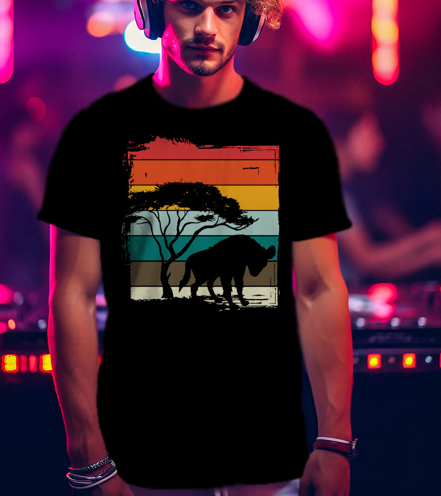 Hyenas Safari Africa Hyena Vintage Silhouette Sunset Scene T-Shirt