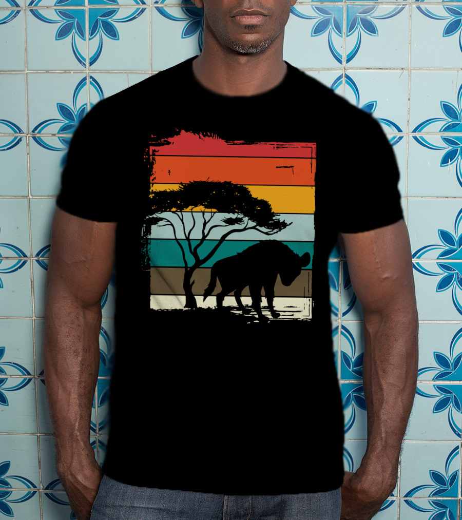 Hyenas Safari Africa Hyena Vintage Silhouette Sunset Scene T-Shirt