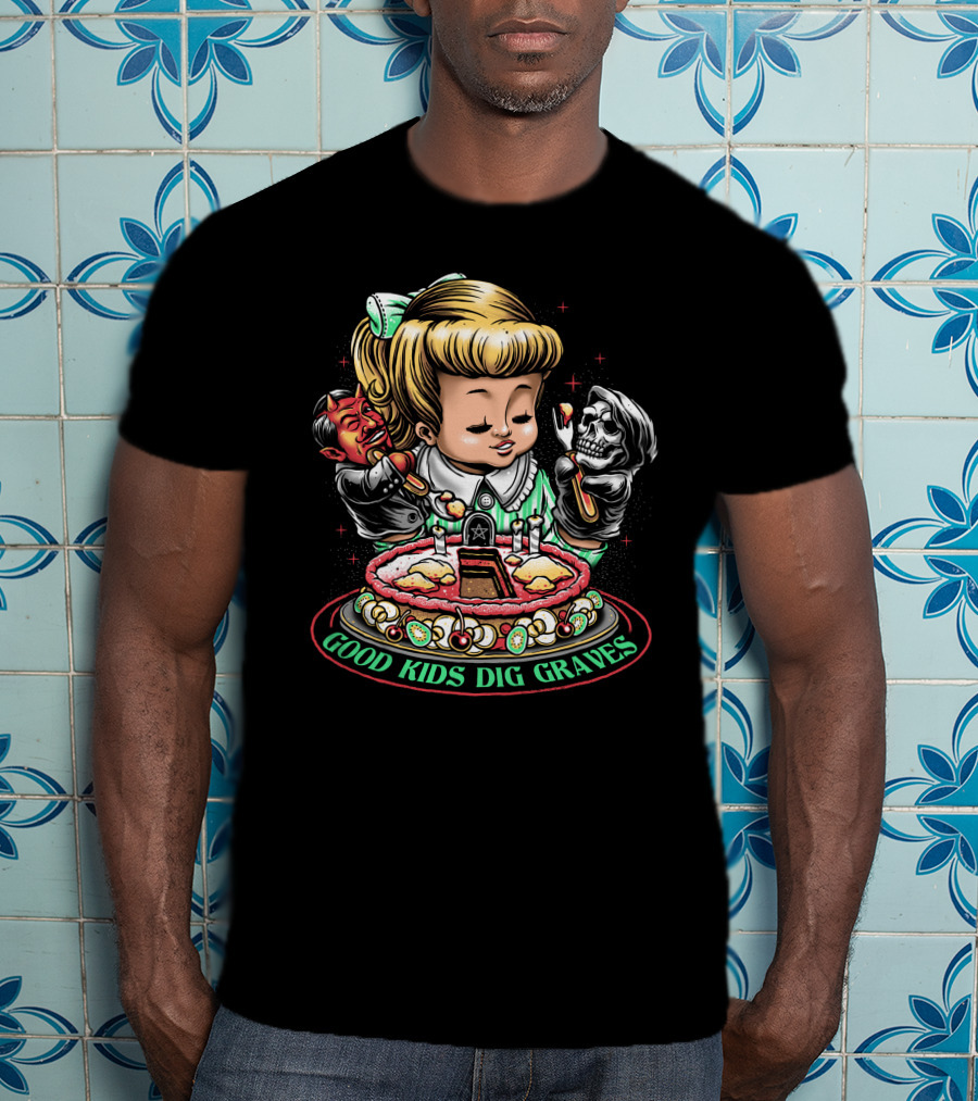 Good Kids Dig Graves Devil And Grim Reaper Cake Scene T-Shirt