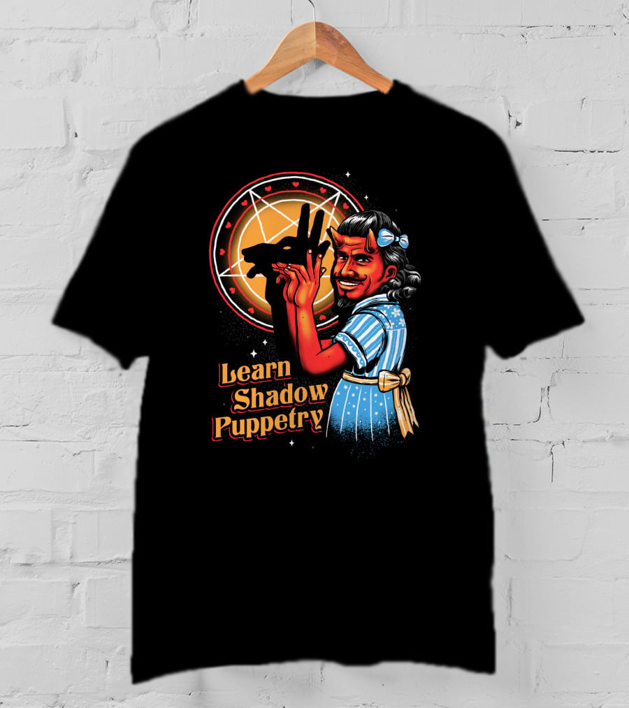 Learn Shadow Puppetry Demonic Child Pentagram Background T-Shirt