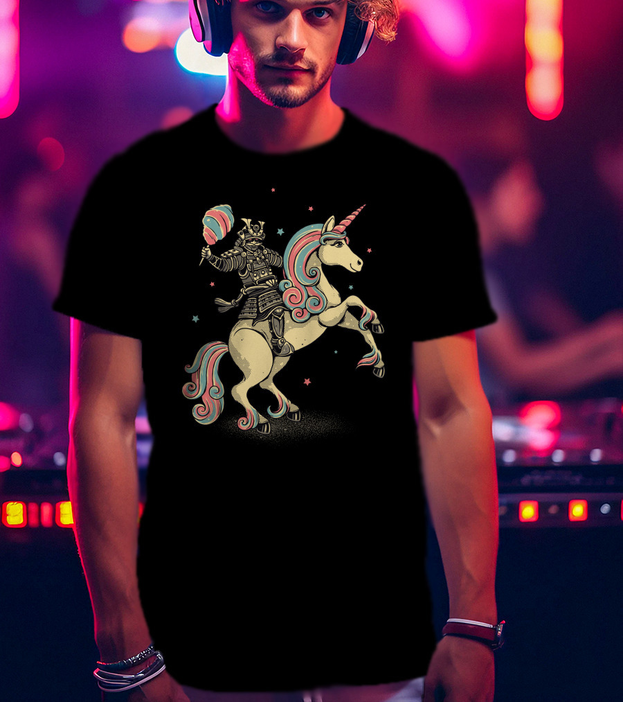 Cotton Candy Samurai Riding Unicorn T-Shirt