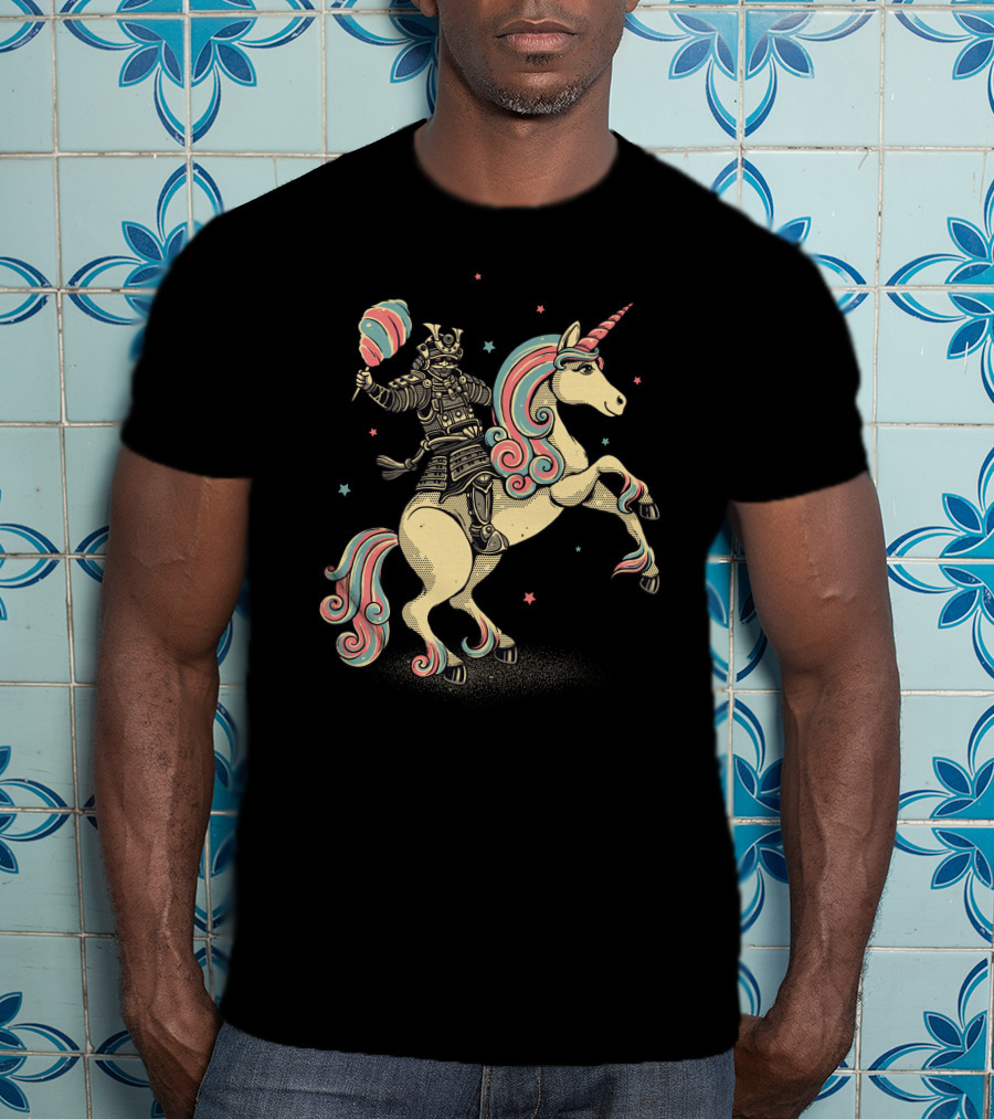 Cotton Candy Samurai Riding Unicorn T-Shirt