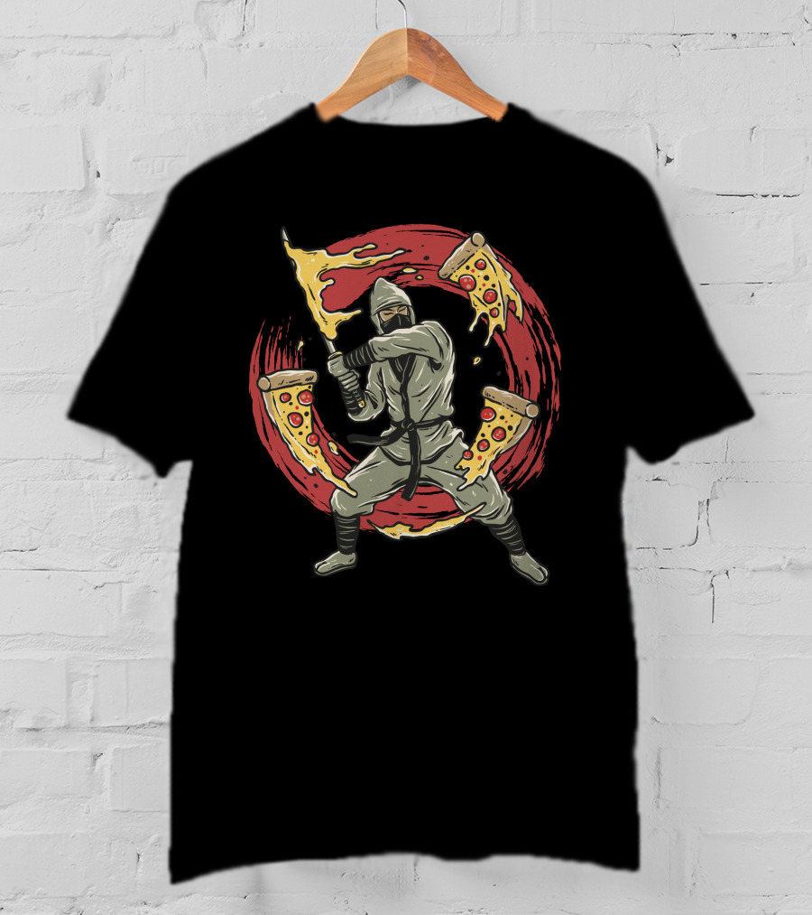 Ninja Warrior With Pizza Slices In Red Circle Duo Combat T-Shirt