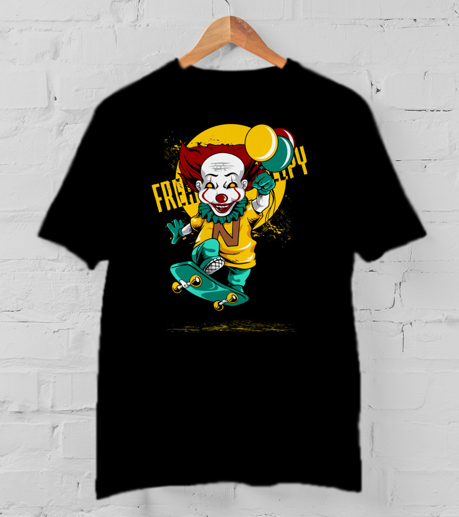 Freaky Clown Skateboarding With Mallet And Letter N T-Shirt