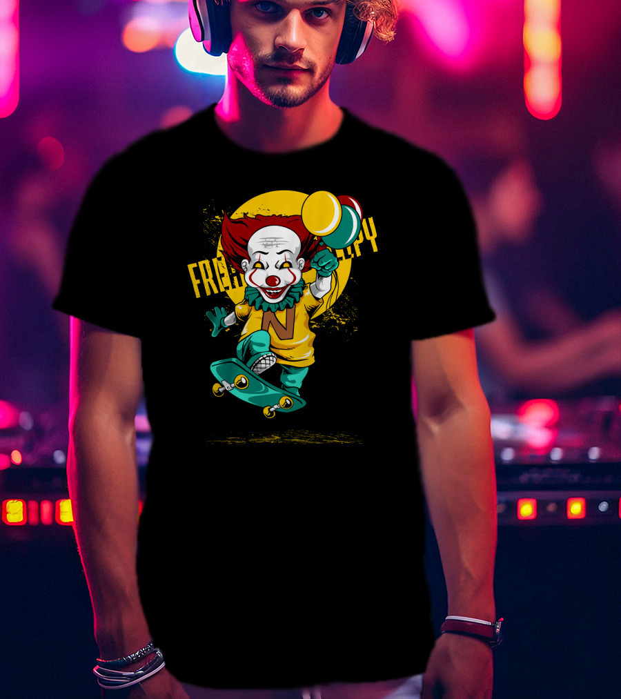 Freaky Clown Skateboarding With Mallet And Letter N T-Shirt