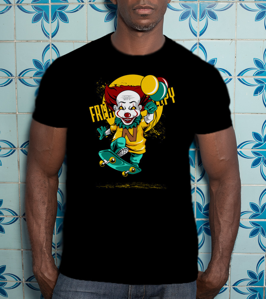 Freaky Clown Skateboarding With Mallet And Letter N T-Shirt
