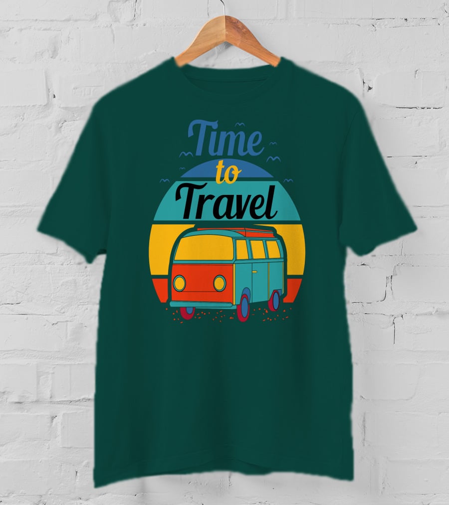 Time To Travel Van Adventure Retro Sunset T-Shirt