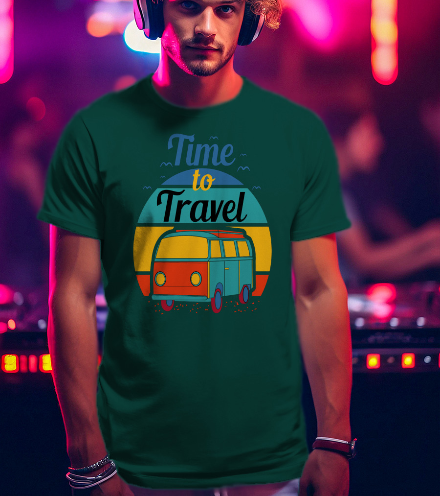 Time To Travel Van Adventure Retro Sunset T-Shirt