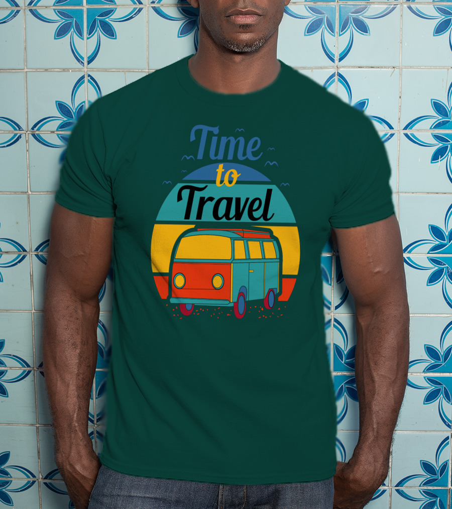 Time To Travel Van Adventure Retro Sunset T-Shirt
