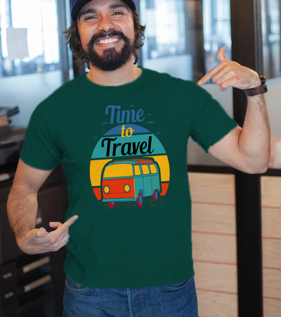 Time To Travel Van Adventure Retro Sunset T-Shirt