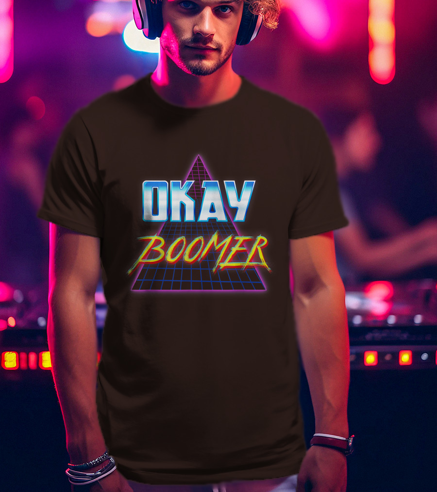 Okay Boomer Retro 80s Neon Grid Triangle T-Shirt