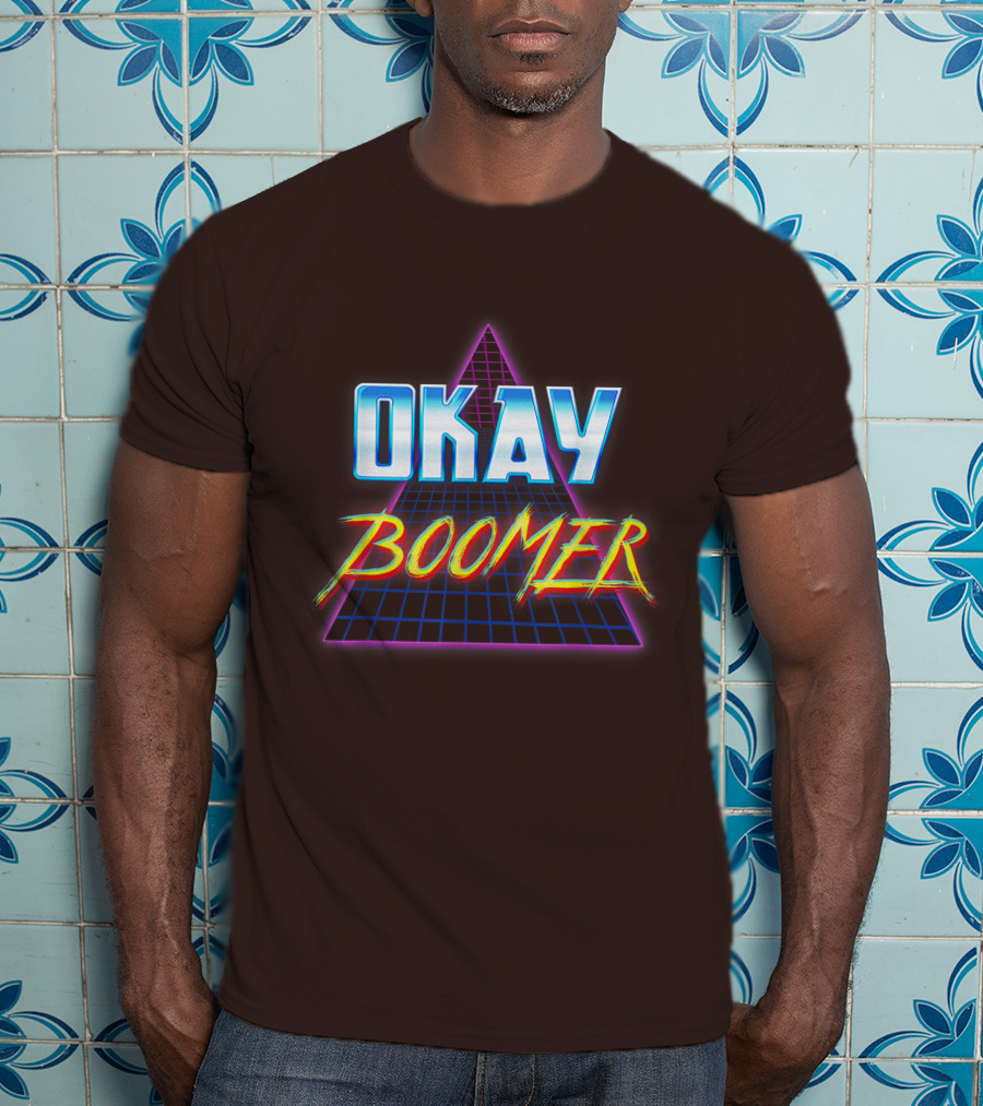 Okay Boomer Retro 80s Neon Grid Triangle T-Shirt
