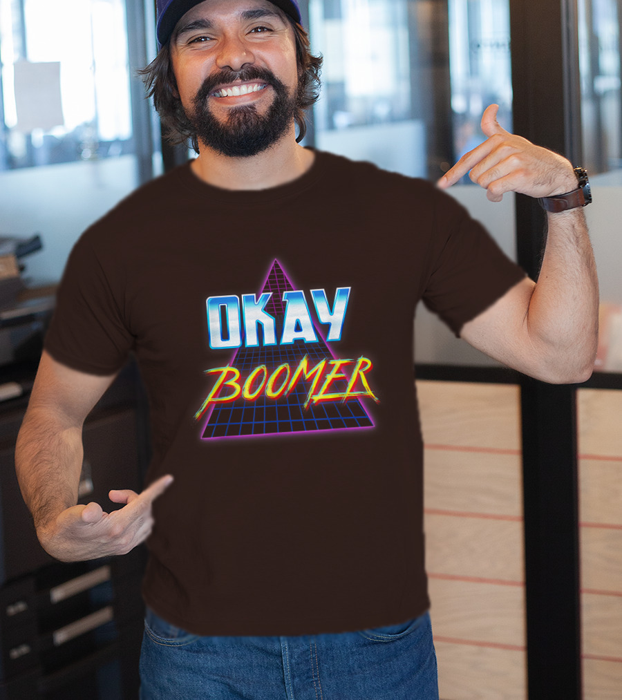 Okay Boomer Retro 80s Neon Grid Triangle T-Shirt