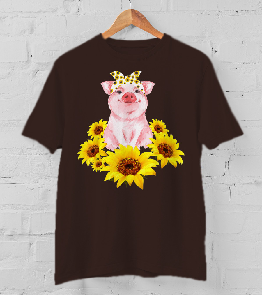 Lovely Piggy Surrounded By Sunflowers T-Shirt