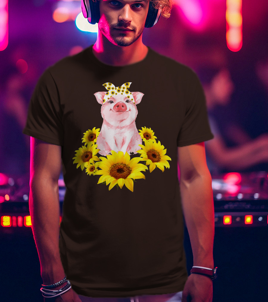 Lovely Piggy Surrounded By Sunflowers T-Shirt