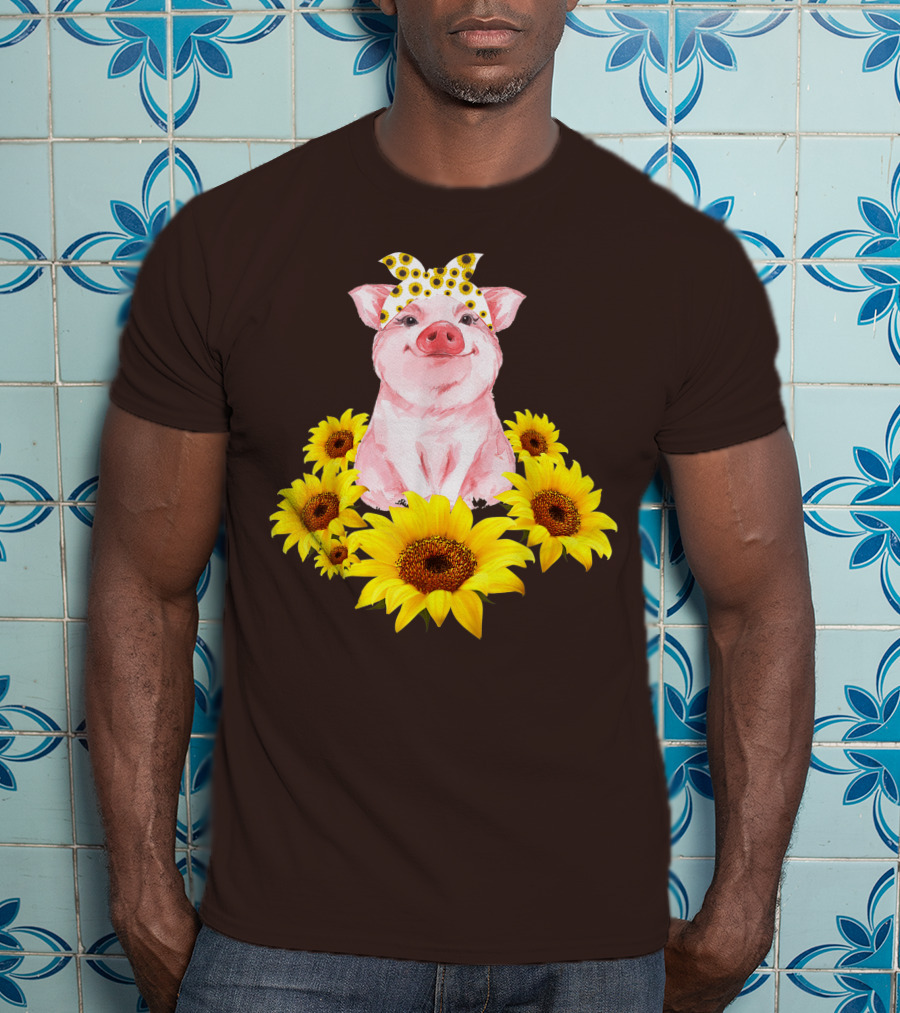 Lovely Piggy Surrounded By Sunflowers T-Shirt