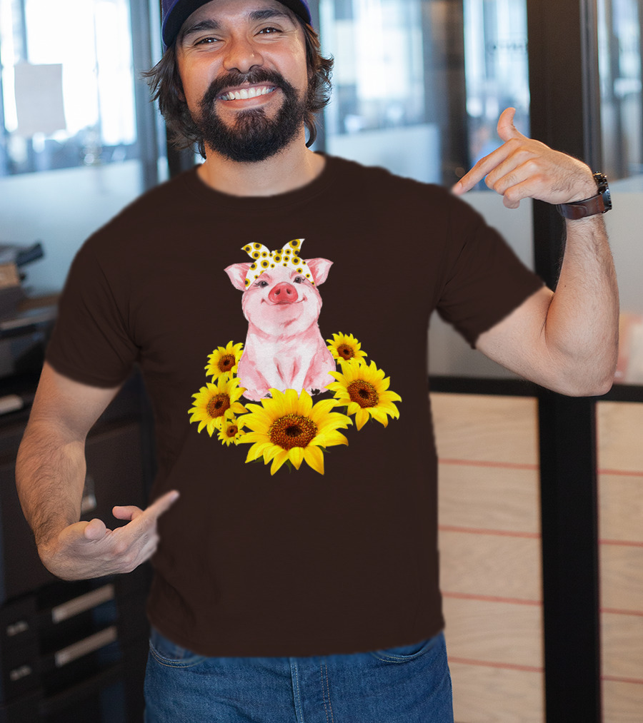 Lovely Piggy Surrounded By Sunflowers T-Shirt