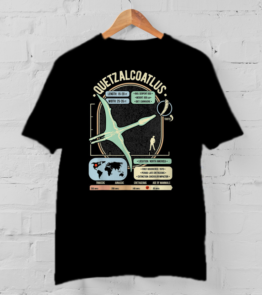 Quetzalcoatlus Dinosaur Facts Science Anatomy Serpent God Cretaceous Extinction North America History T-Shirt