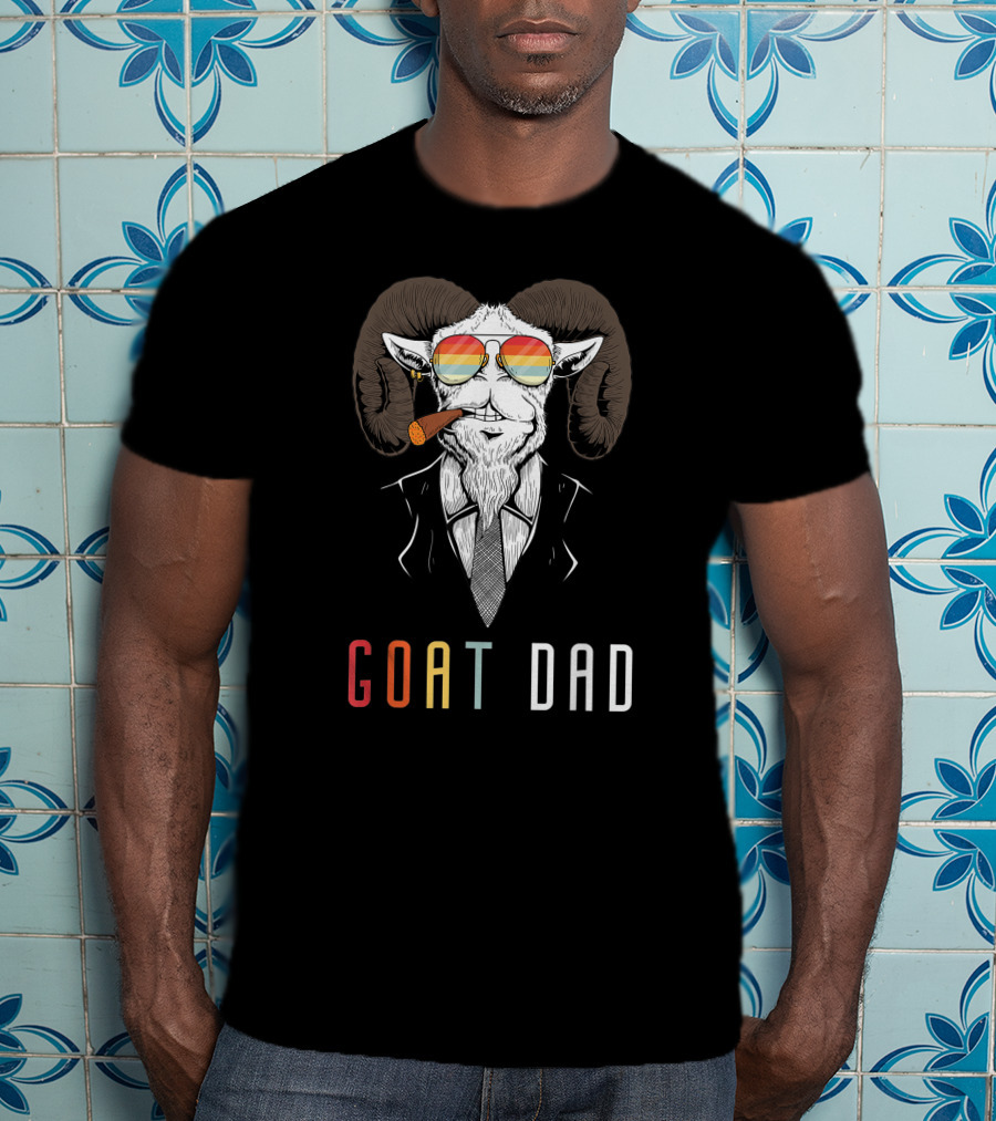 GOAT DAD Cool Sunglasses And Pipe Smoking Ram T-Shirt