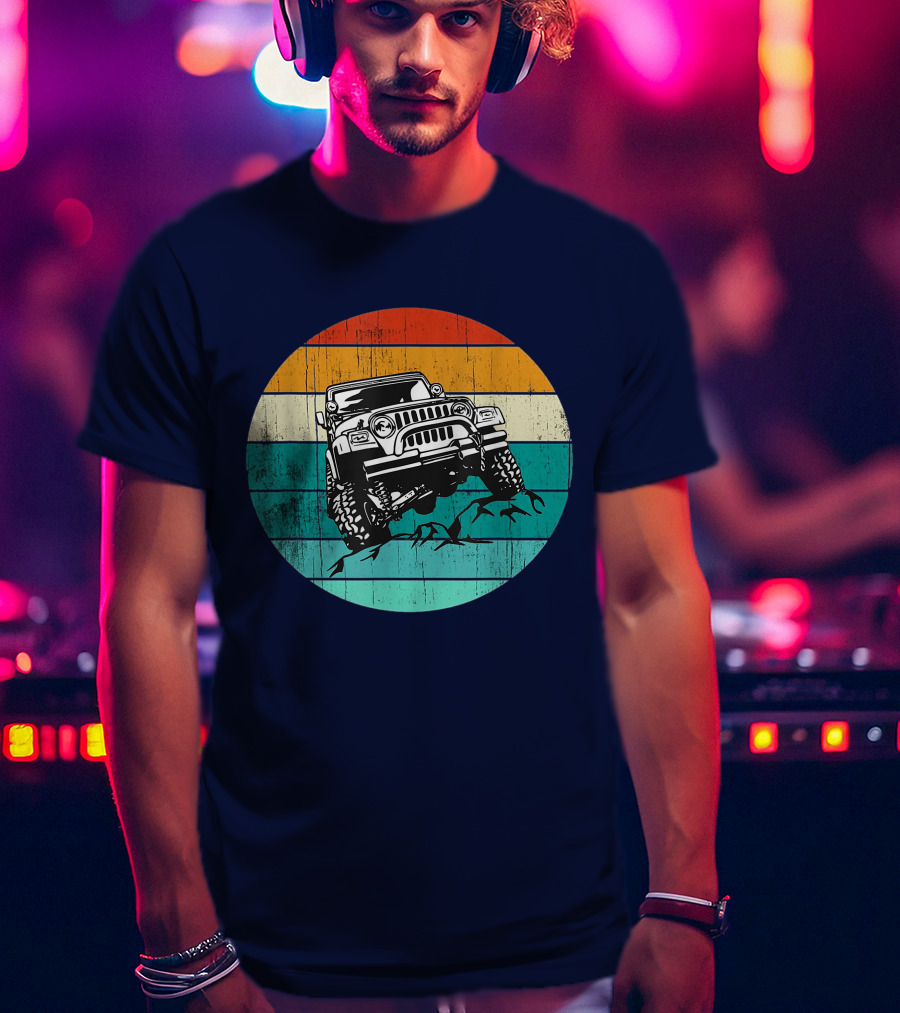 Off Road 4x4 Vehicle Retro Sunset Adventure Jeep Wrangler T-Shirt