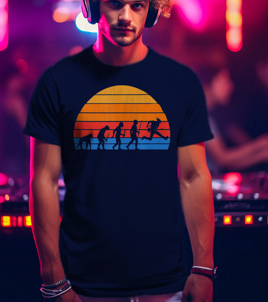 Guitarist Evolution Silhouette Retro Sunset T-Shirt