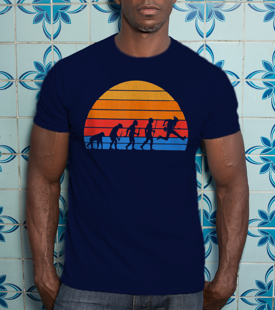 Guitarist Evolution Silhouette Retro Sunset T-Shirt