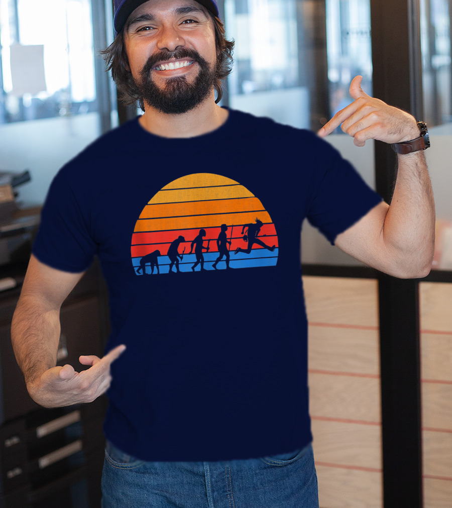 Guitarist Evolution Silhouette Retro Sunset T-Shirt