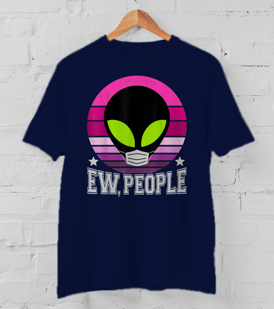 Ew People Alien Mask Retro Magenta Sunset T-Shirt