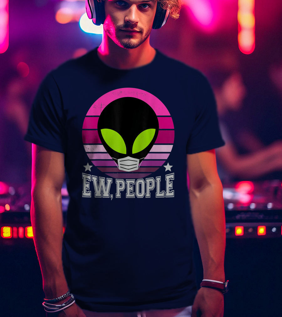 Ew People Alien Mask Retro Magenta Sunset T-Shirt