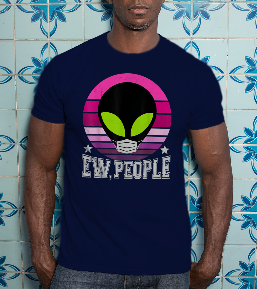 Ew People Alien Mask Retro Magenta Sunset T-Shirt