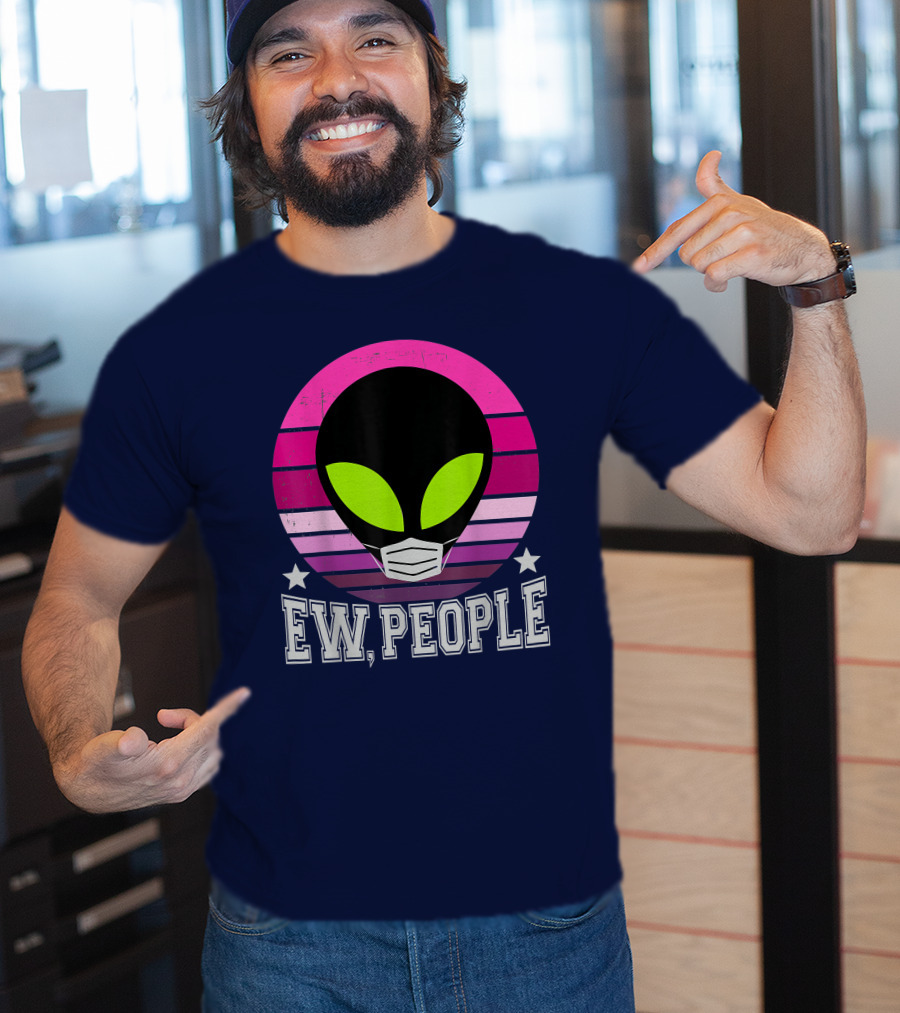 Ew People Alien Mask Retro Magenta Sunset T-Shirt
