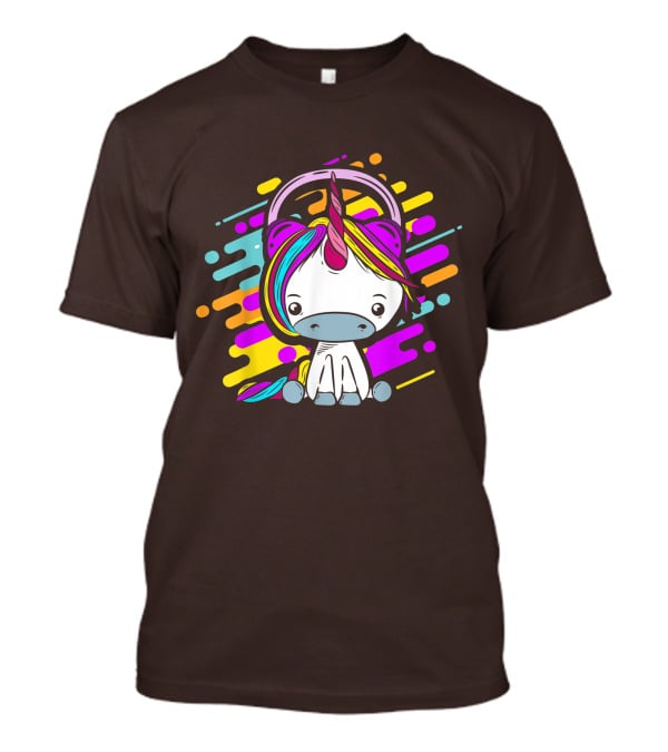 Cute Rainbow Unicorn Headphones Music T-Shirt