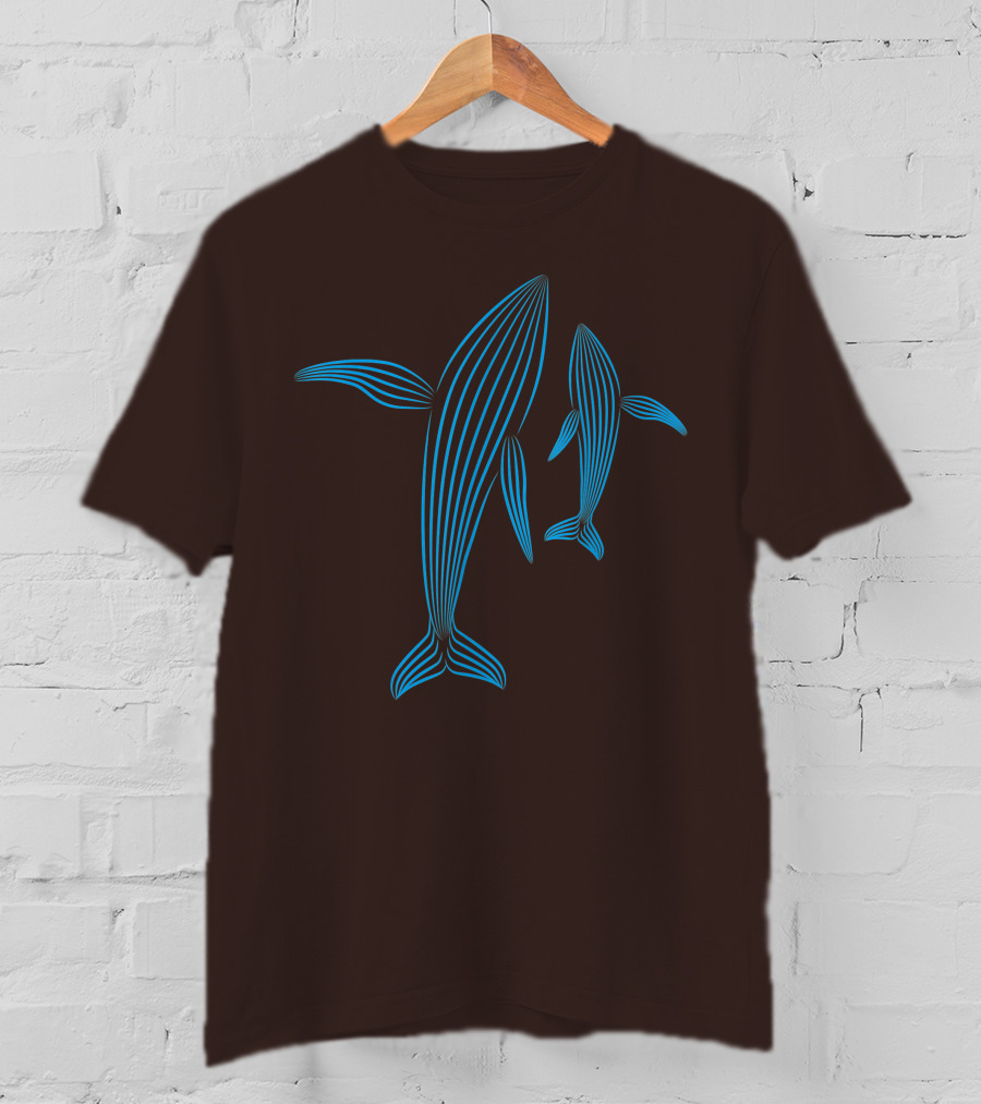 Save The Whales Blue Line Art Humpback Whale Pair Awareness T-Shirt