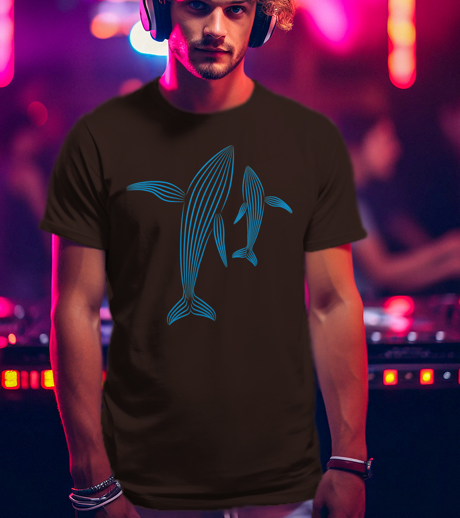 Save The Whales Blue Line Art Humpback Whale Pair Awareness T-Shirt