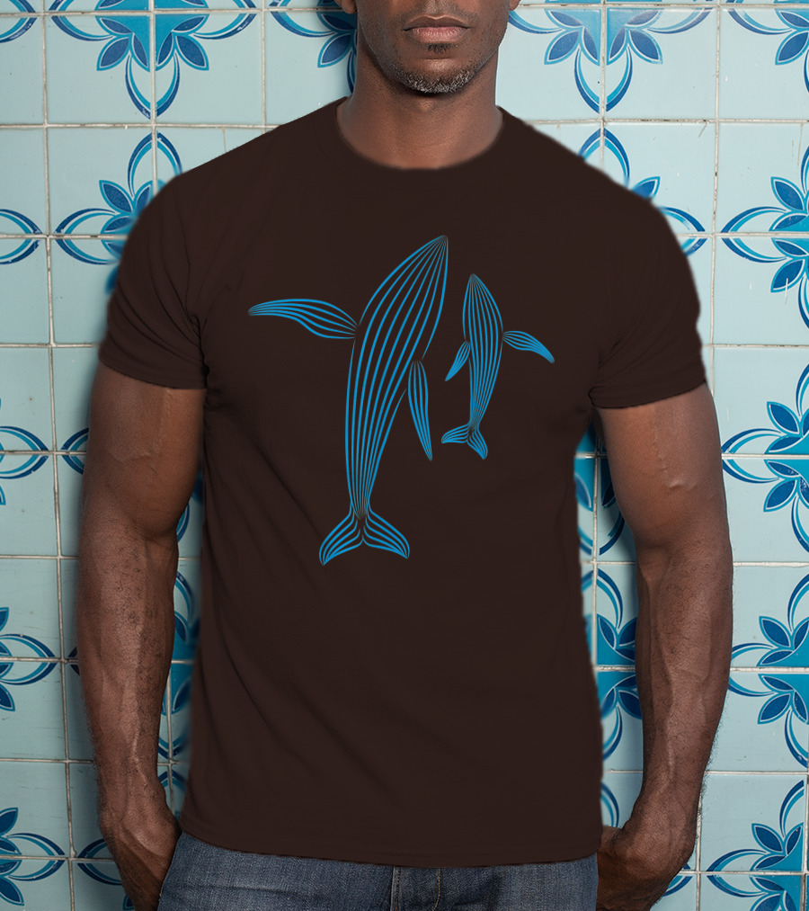 Save The Whales Blue Line Art Humpback Whale Pair Awareness T-Shirt