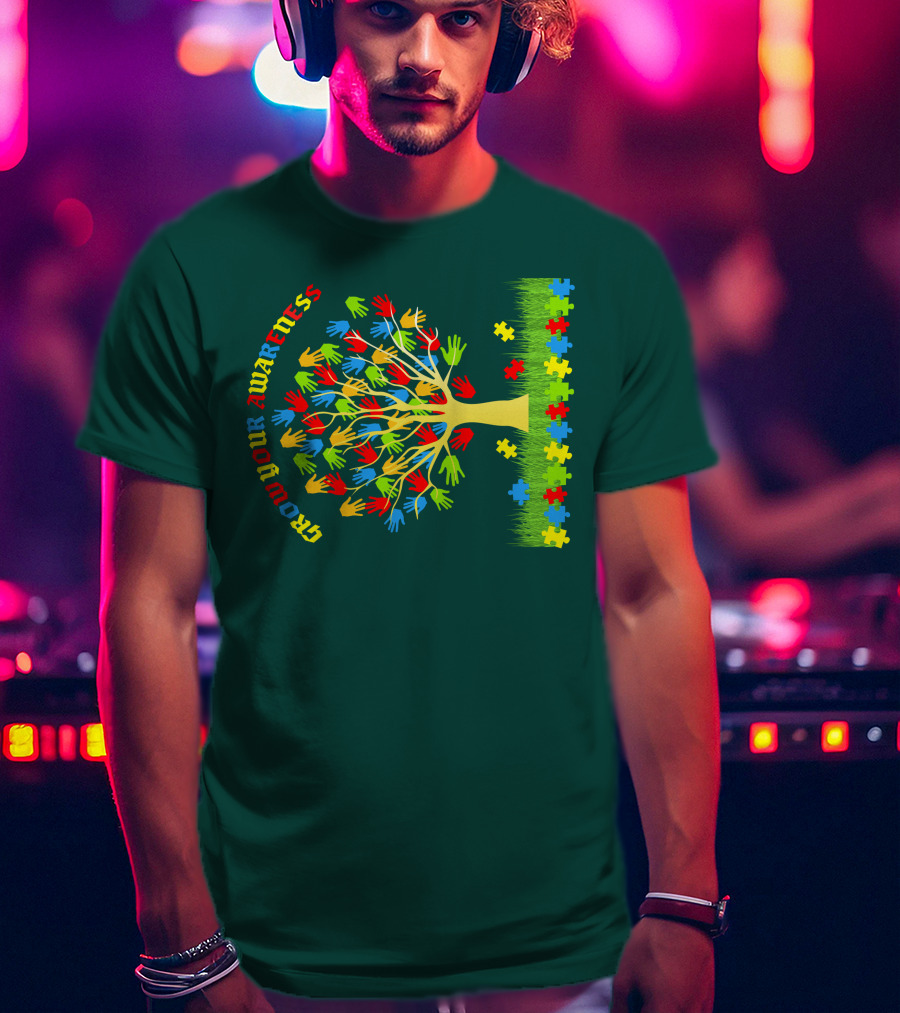 Grow Your Awareness Tree Of Colored Hands And Puzzle Pieces T-Shirt