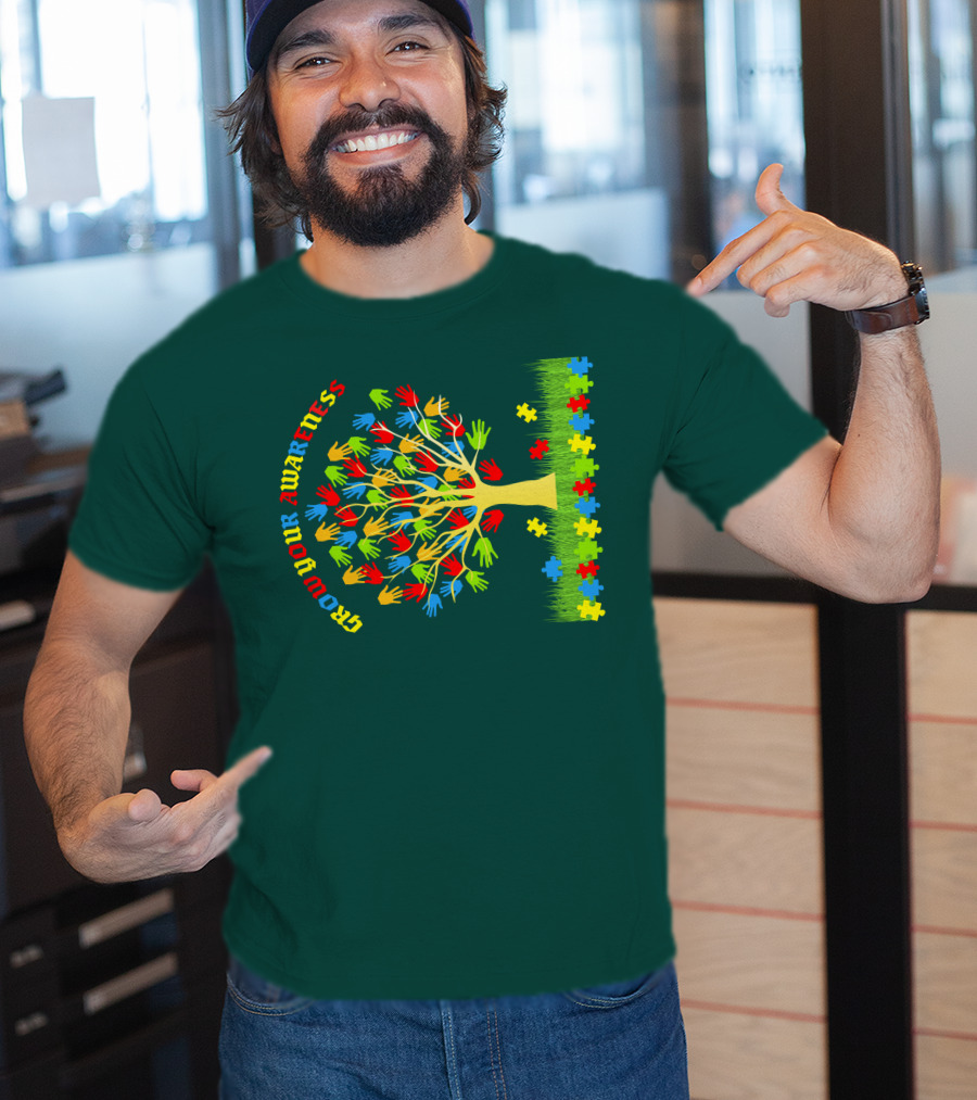 Grow Your Awareness Tree Of Colored Hands And Puzzle Pieces T-Shirt