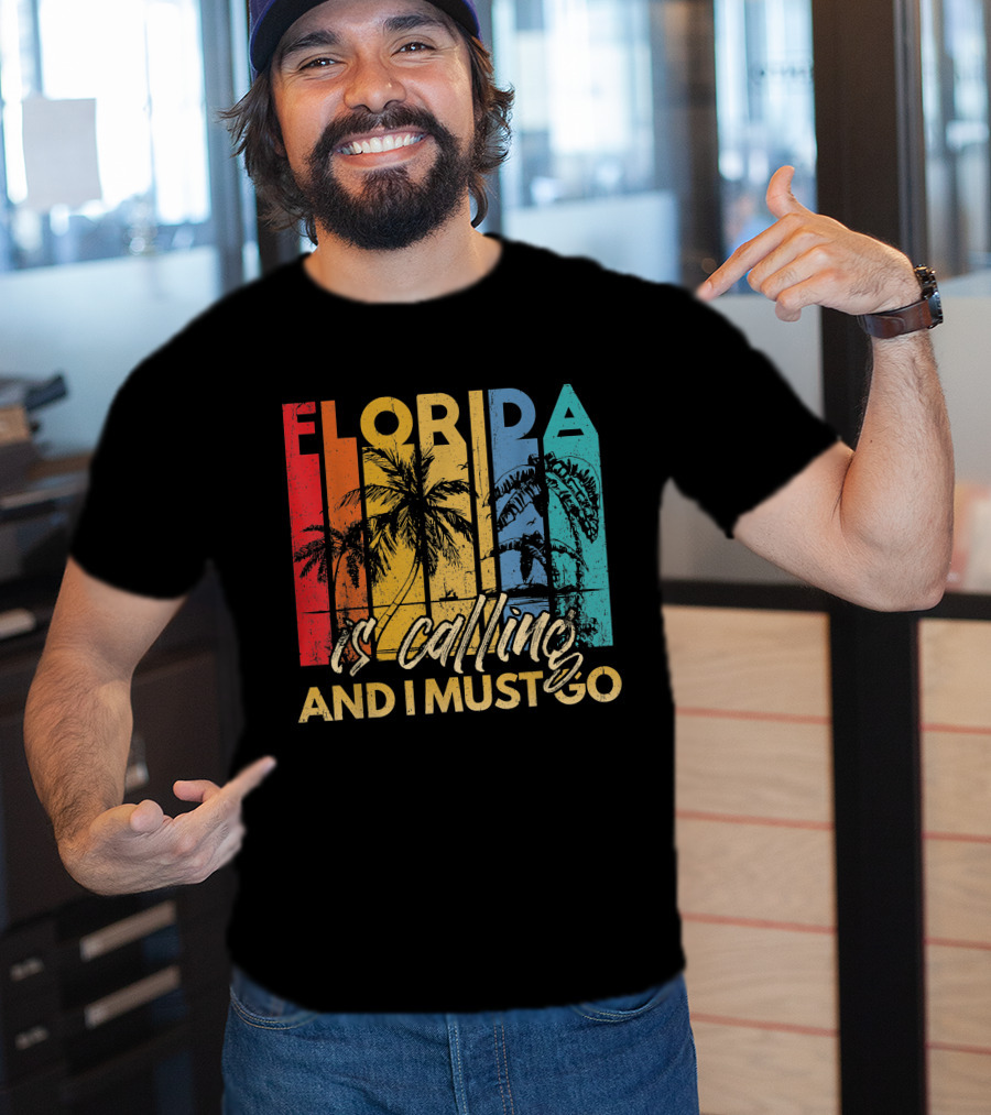 Florida Is Calling And I Must Go Beach Vacation Summer Retro Palm Trees T-Shirt