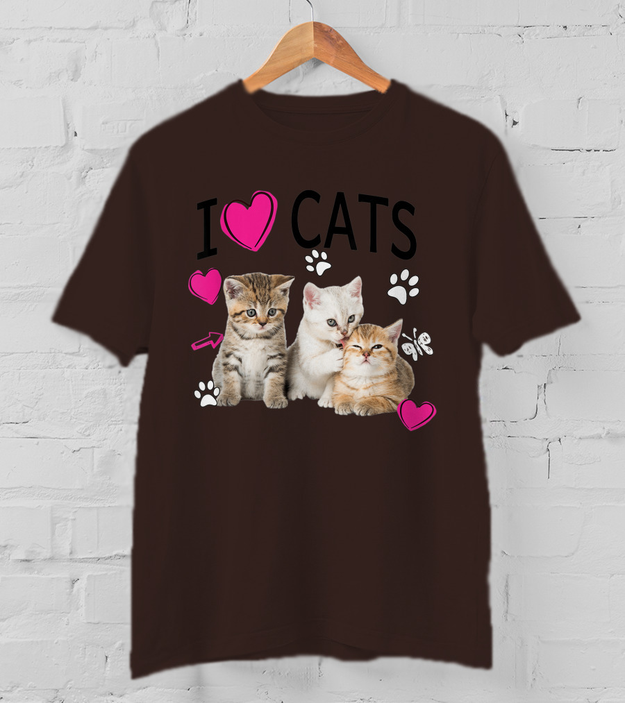 I Heart Cats With Kittens And Pink Hearts T-Shirt