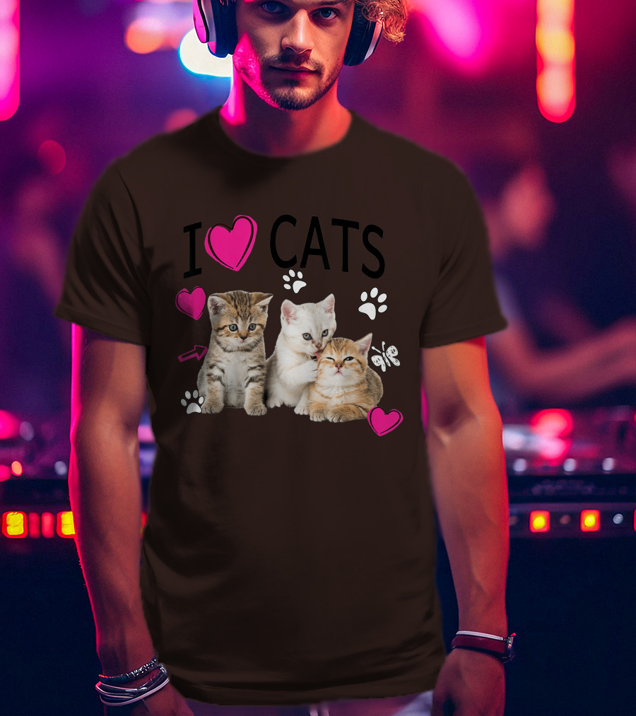 I Heart Cats With Kittens And Pink Hearts T-Shirt