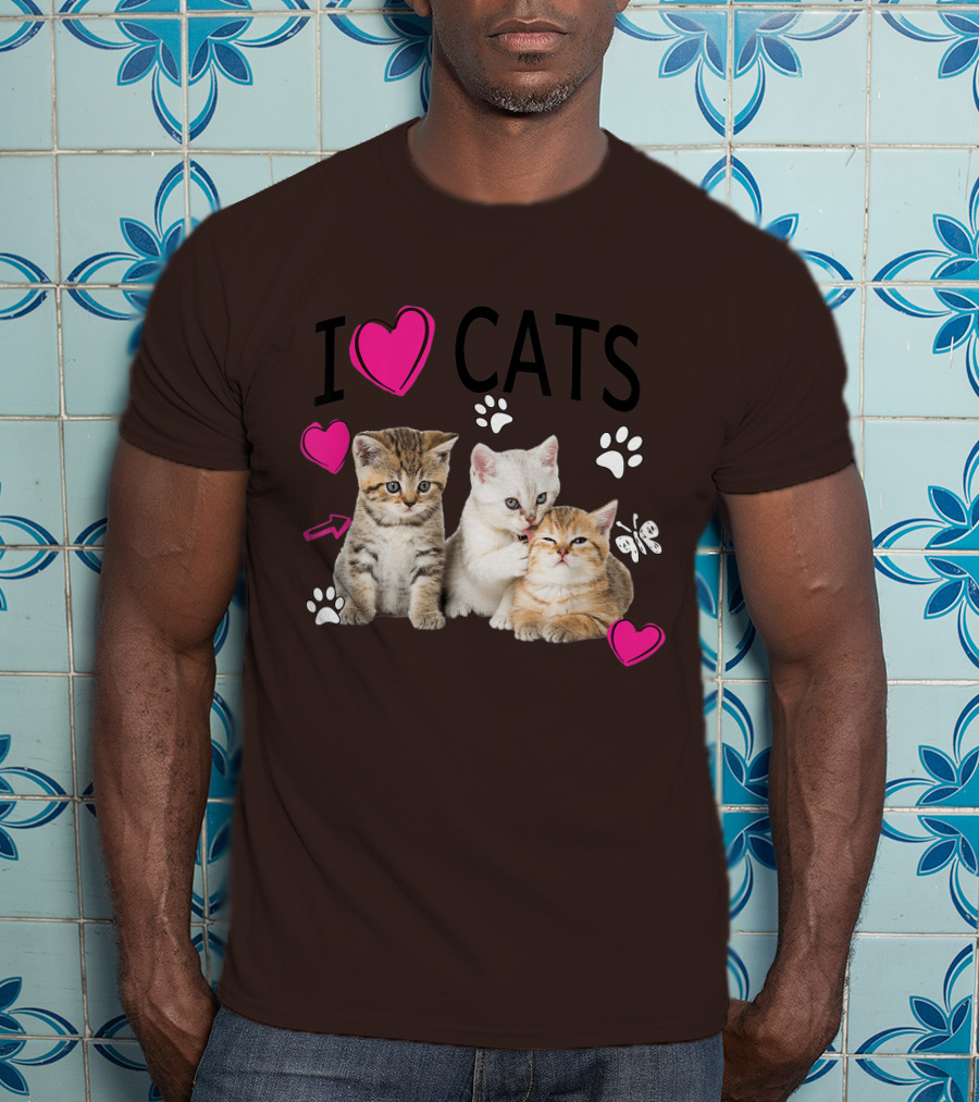 I Heart Cats With Kittens And Pink Hearts T-Shirt