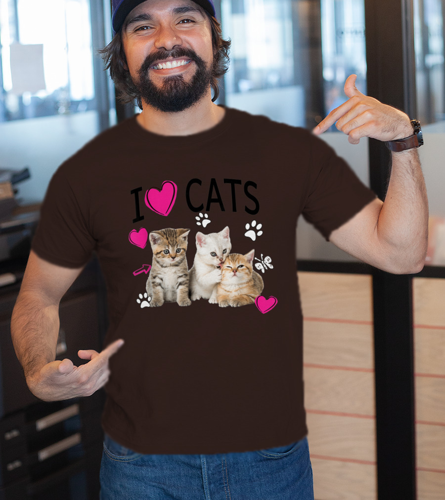 I Heart Cats With Kittens And Pink Hearts T-Shirt
