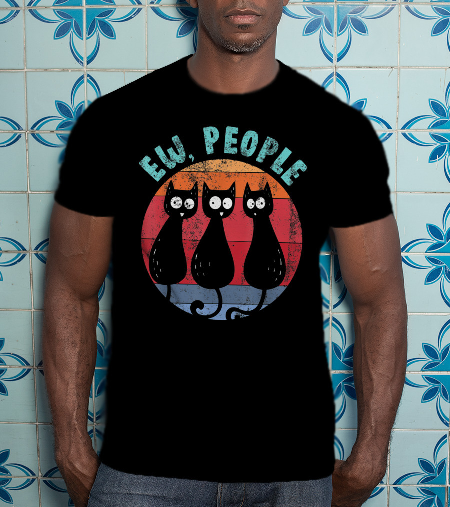 Ew People Three Funny Cats Retro Sunset Circle T-Shirt