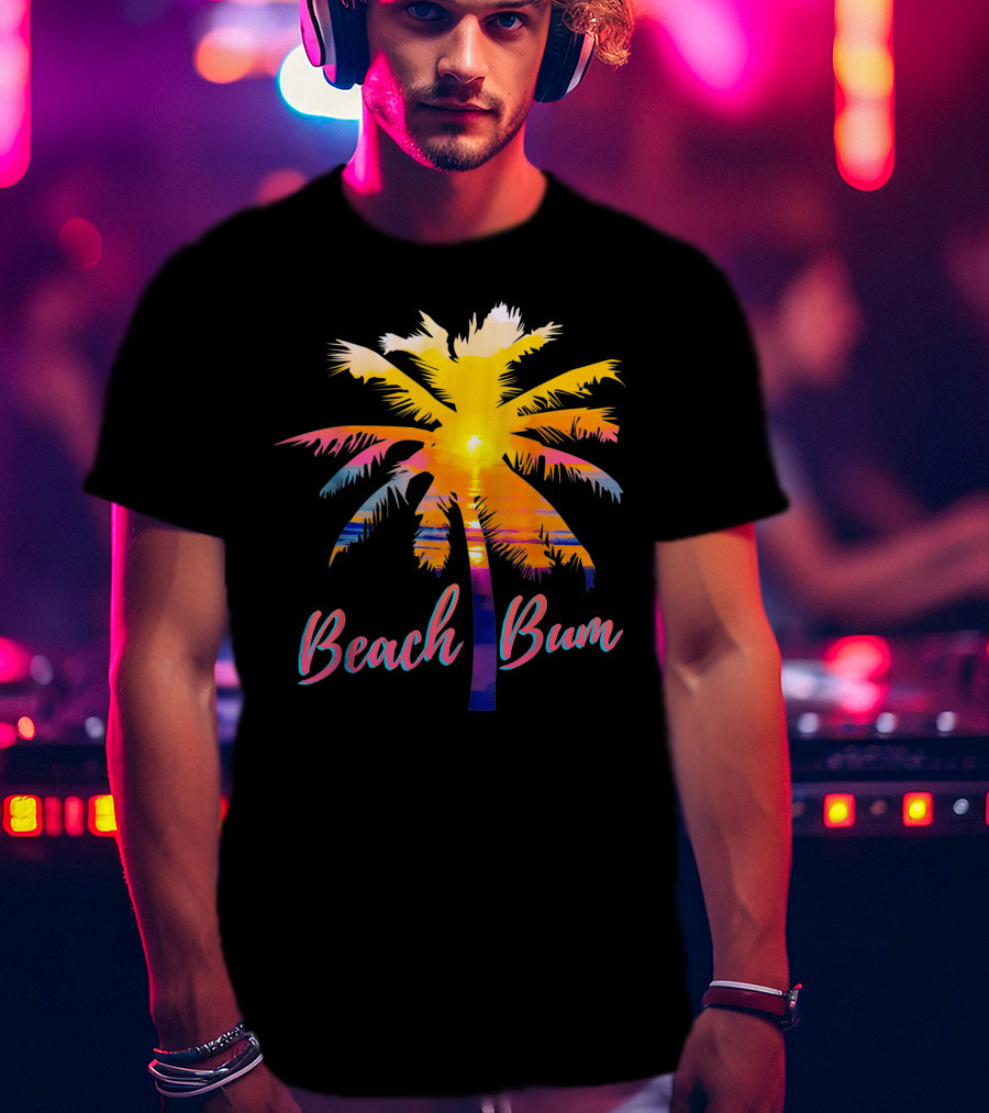 Beach Bum Tropical Sunrise Palm Tree Sunset Reflection T-Shirt
