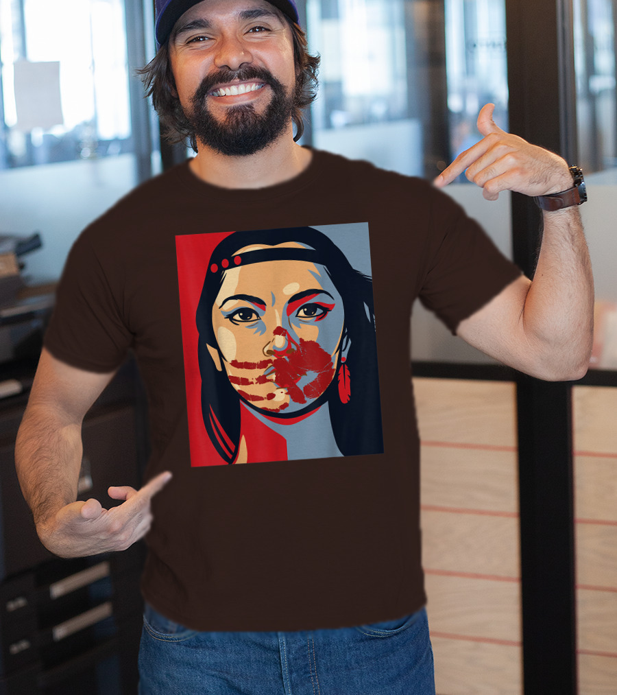 MMIW Awareness Stolen Sisters Indigenous Woman Red Handprint T-Shirt