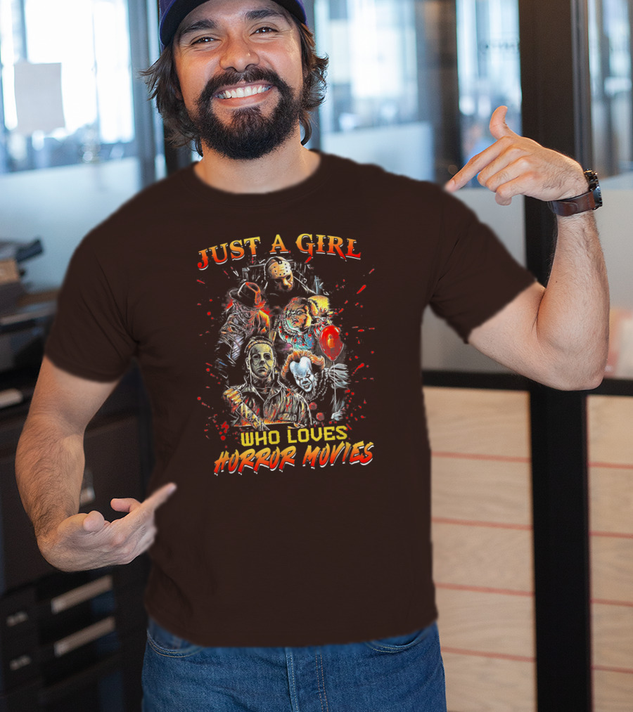 Just A Girl Who Loves Horror Movies Featuring Iconic Horror Villains T-Shirt