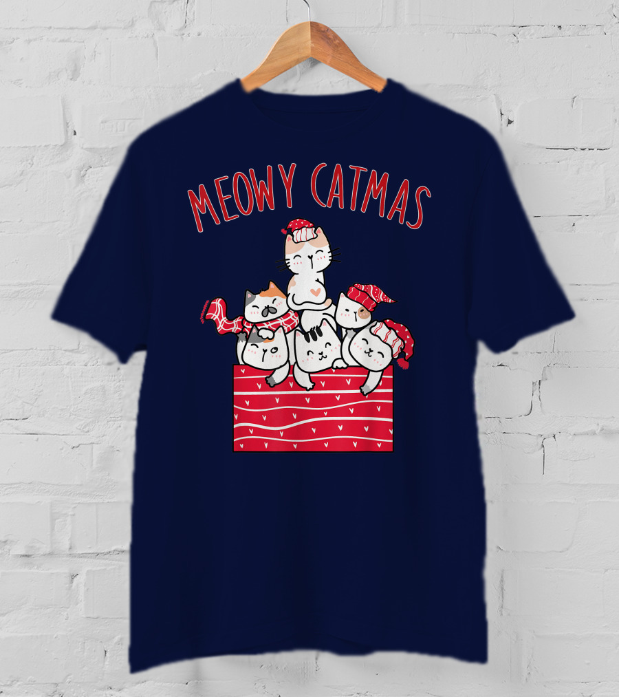 Meowy Catmas Cute Kawaii Anime Christmas Cats T-Shirt
