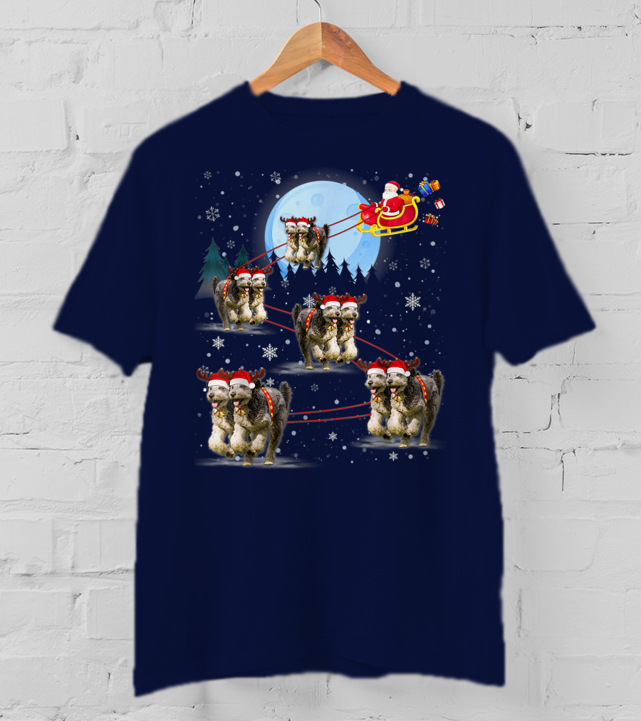 Funny Reindeer Santa With Dogs Pulling Sleigh By Moonlight T-Shirt