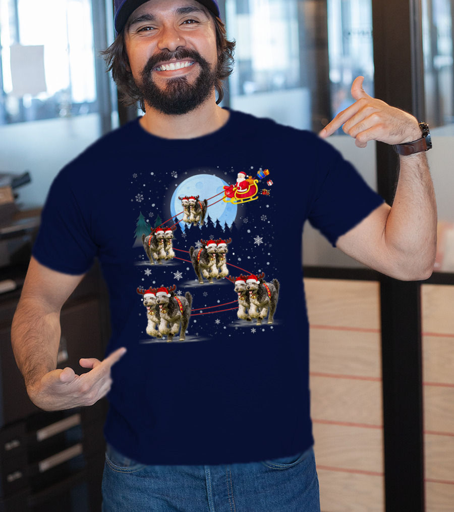 Funny Reindeer Santa With Dogs Pulling Sleigh By Moonlight T-Shirt